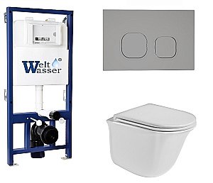Унитаз с инсталляцией WeltWasser BAMBERG 525+TELBACH 004 GL-WT+BAMBERG CR белый/кнопка хром, безободковый, с крышкой микролифт купить в интернет-магазине Sanbest