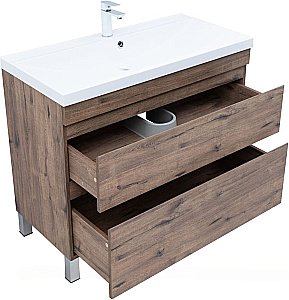 Тумба с раковиной Aquanet Нота New 100 344148+284116 дуб веллингтон табак для ванной в интернет-магазине Sanbest