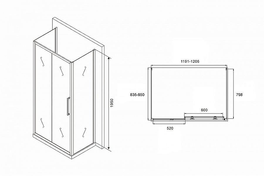 Душевой уголок ABBER Schwarzer Diamant AG30120BH-S85B-S85B 120x85 стекло прозрачное/профиль черный купить в интернет-магазине Sanbest