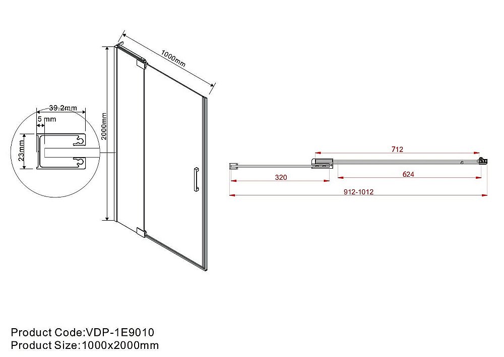 Душевая дверь Vincea Extra VDP-1E9010CLB 900/1000 купить в интернет-магазине Sanbest