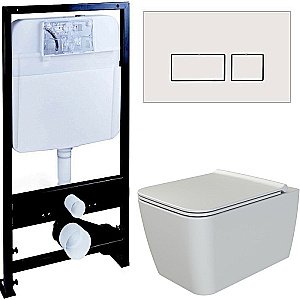 Унитаз Boheme Zen 967-WM с инсталяцией и кнопкой 664-W белый матовый/белый, безободковый купить в интернет-магазине Sanbest