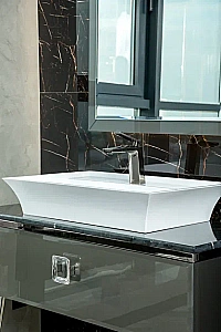 Консоль с раковиной и столешницей Armadi Art LUCIDO 80 глянцевый графит для ванной в интернет-магазине сантехники Sanbest