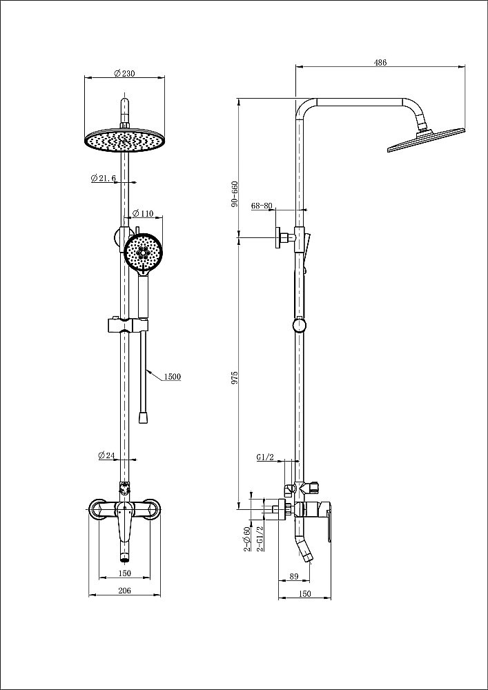 Душевая система WONZON & WOGHAND WW-B2168-A-CR хром купить в интернет-магазине сантехники Sanbest