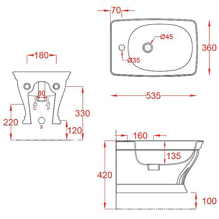 Биде подвесное Artceram Civitas CIB001 Champagne купить в интернет-магазине Sanbest