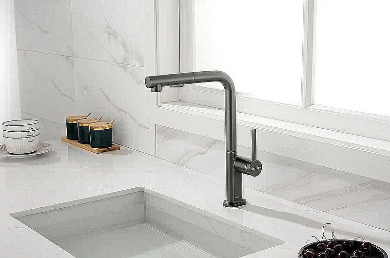 Смеситель для кухни Paulmark Neo Ne214419-GM вороненая сталь купить в интернет-магазине сантехники Sanbest