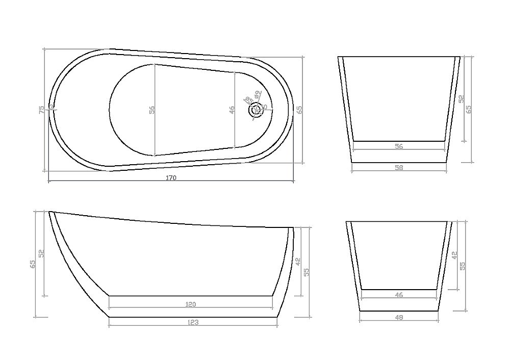 Ванна акриловая CeruttiSpa VIVA 9127 170x75 белая купить в интернет-магазине Sanbest