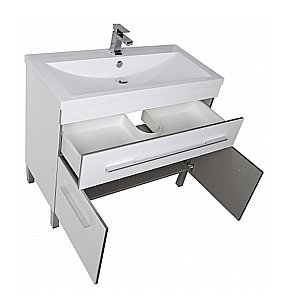 Тумба с раковиной Aquanet Верона 90/Aquanet Нота-90 напольная с ящиком и 2 дверками белая глянцевая для ванной в интернет-магазине Sanbest