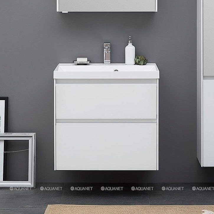 Тумба с раковиной Aquanet Гласс 238361 80 белый для ванной в интернет-магазине Sanbest