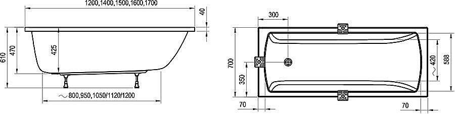 Ванна акриловая Ravak CLASSIC II CC21000000 140x70 белая купить в интернет-магазине Sanbest
