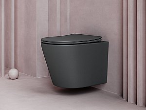 Унитаз подвесной Ceramica Nova Balearica Rimless CN6000MDH безободковый, с крышкой микролифт, темный антрацит матовый купить в интернет-магазине Sanbest