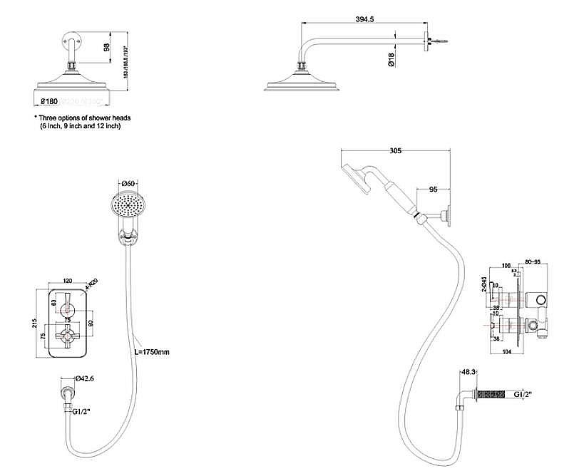 Душевая система Burlington Riviera R2S CHR+V16 хром купить в интернет-магазине сантехники Sanbest