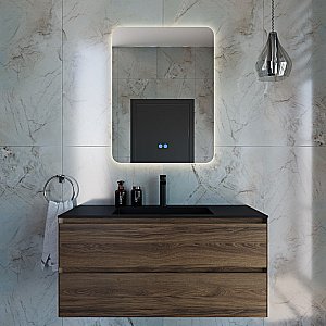 Тумба с раковиной Vincea Luka 100 VMC-2L100CO/VCB-13100B тёмный дуб/раковина черная для ванной в интернет-магазине Sanbest