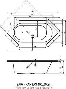 Ванна акриловая Riho KANSAS 190x90 PLUG & PLAY купить в интернет-магазине Sanbest