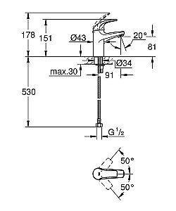 Смеситель для раковины Grohe BauCurve 32848000 купить в интернет-магазине сантехники Sanbest