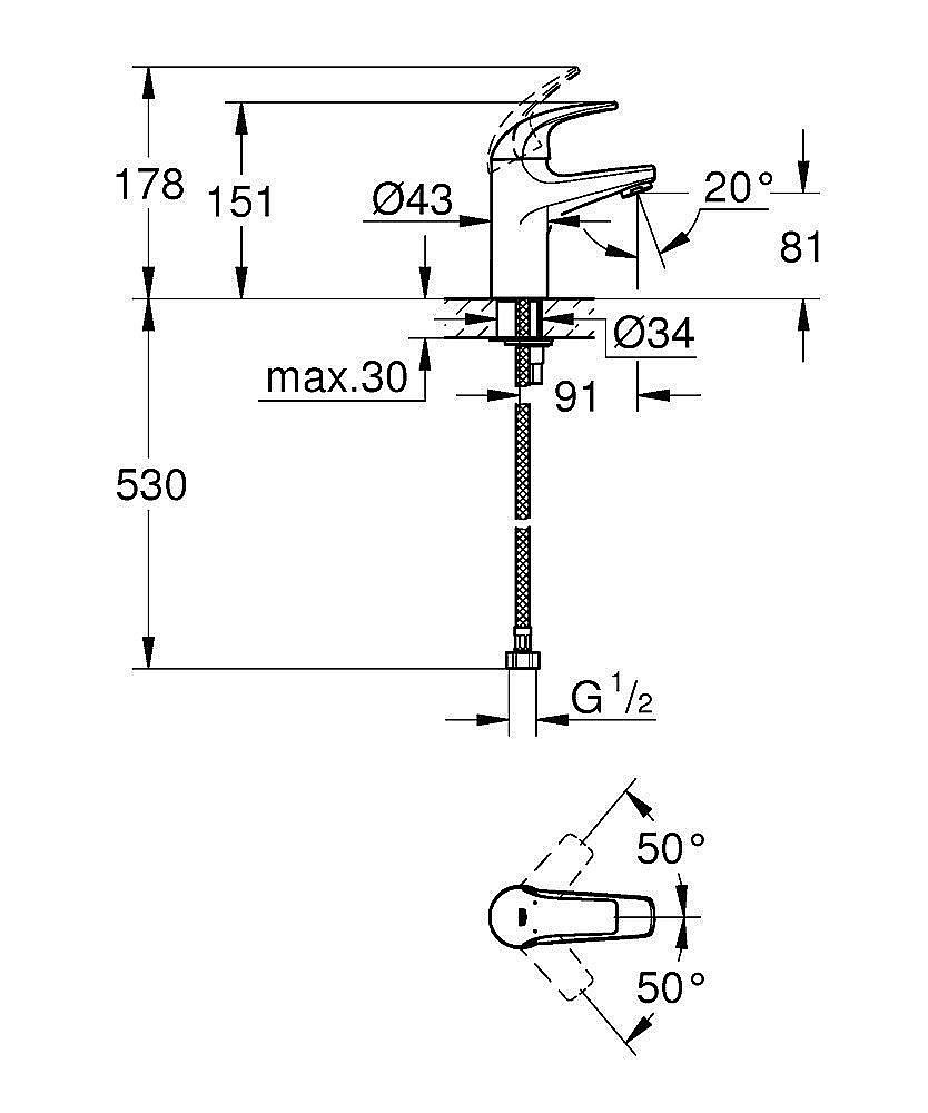 Смеситель для раковины Grohe BauCurve 32848000 купить в интернет-магазине сантехники Sanbest