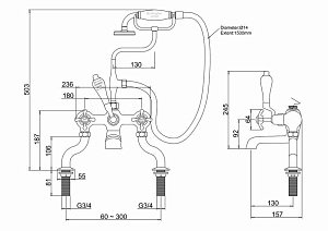 Смеситель для ванны Burlington AN15-QT BLA хром/ручки черные купить в интернет-магазине сантехники Sanbest