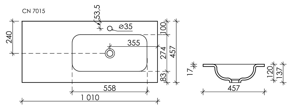 Раковина Ceramica Nova Element CN7015 чаша справа купить в интернет-магазине Sanbest