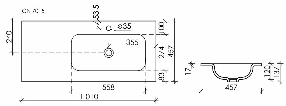 Раковина Ceramica Nova Grace CN7015 чаша справа белая купить в интернет-магазине Sanbest