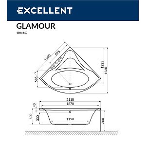 Ванна акриловая EXCELLENT Glamour 150x150 LINE бронза купить в интернет-магазине Sanbest