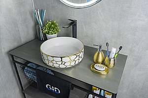 Раковина накладная Gid 36 D1357h018 53327 белая, золото с декором купить в интернет-магазине Sanbest