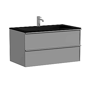 Тумба с раковиной Sancos Velta 100 VL100WG+CN7013MB теплый серый матовая/раковина черная матовая, с отверстием для ванной в интернет-магазине Sanbest