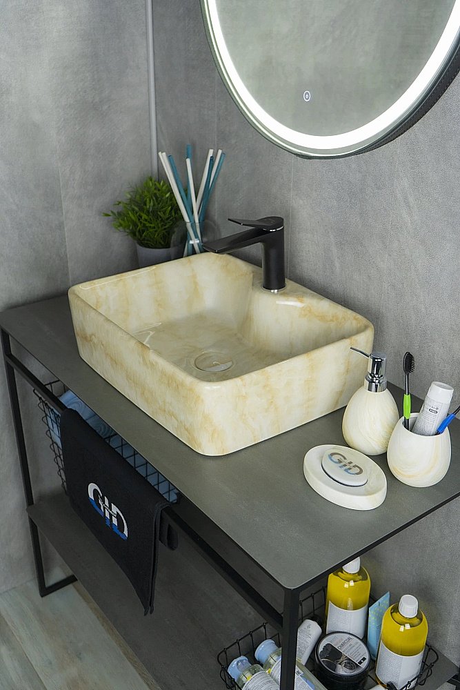 Раковина накладная Gid 48 Mnc606 54461 бежевый мрамор купить в интернет-магазине Sanbest