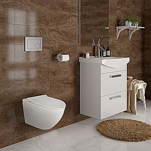 Унитаз подвесной с инсталляцией Azario Geno AZ-8010-1000+AZ-8200-0045+AZ-2196D белый/кнопка белая, безободковый, с крышкой микролифт купить в интернет-магазине Sanbest