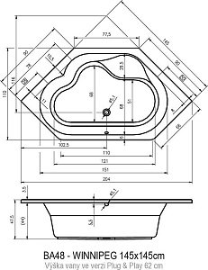 Ванна акриловая Riho WINNIPEG 145x145 PLUG & PLAY купить в интернет-магазине Sanbest