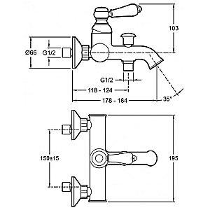 Смеситель для ванны Jacob Delafon LOUISE E24363-CP хром купить в интернет-магазине сантехники Sanbest