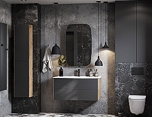 Тумба с раковиной Акватон Сохо 100 дуб веллингтон/графит для ванной в интернет-магазине Sanbest