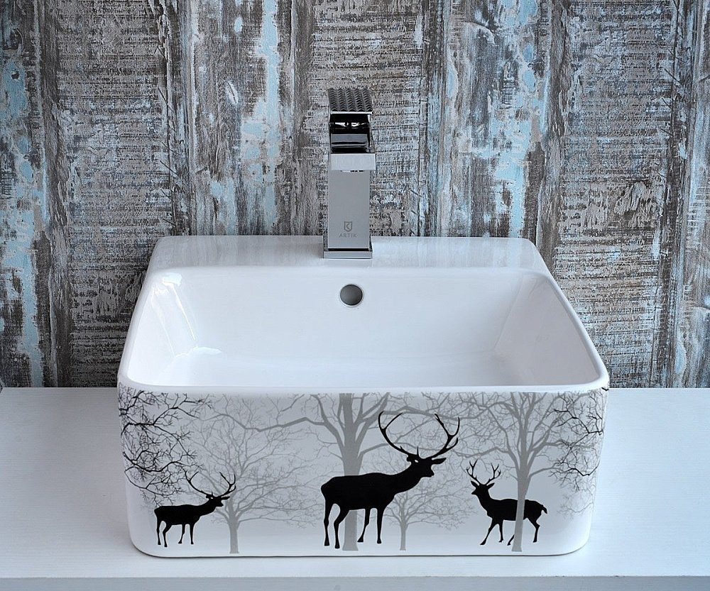 Раковина Bronze De Luxe Black Deer 42 1060BD белая, с декором купить в интернет-магазине Sanbest