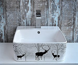 Раковина Bronze De Luxe Black Deer 42 1060BD белая, с декором купить в интернет-магазине Sanbest