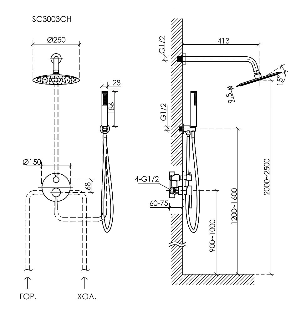 Душевая система Sancos Select SC3003CH хром купить в интернет-магазине сантехники Sanbest