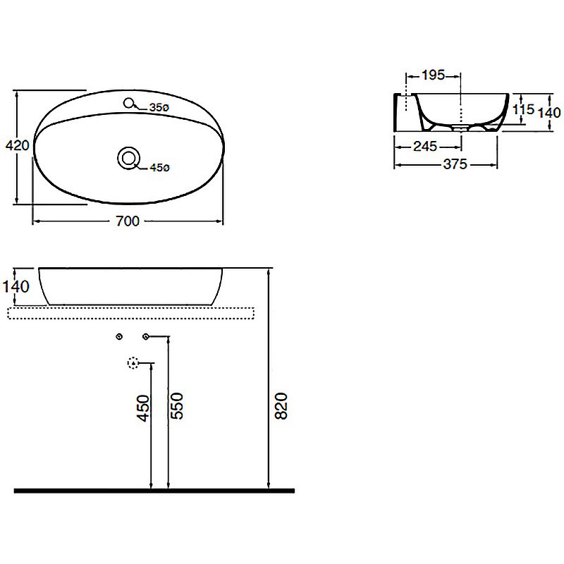 Раковина накладная Azzurra Elegance 70 ECI70M bi*1 белая купить в интернет-магазине Sanbest