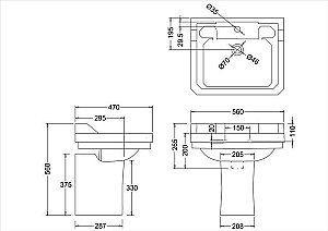 Раковина на полупьедестале Burlington Edwardian 56 B4 белая купить в интернет-магазине Sanbest
