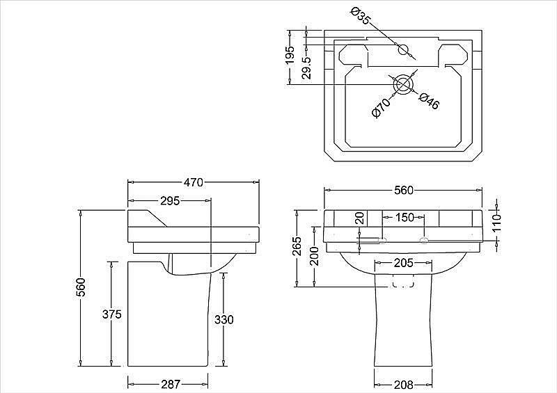 Раковина на полупьедестале Burlington Edwardian 56 B4 белая купить в интернет-магазине Sanbest