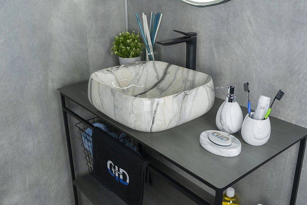 Раковина накладная Gid 45 Mnc189 54425 серый мрамор купить в интернет-магазине Sanbest