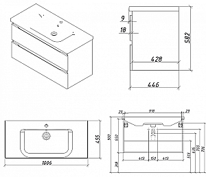 Тумба с раковиной Caprigo Forte 100 два ящика, цвет на выбор/эмаль для ванной в интернет-магазине Sanbest