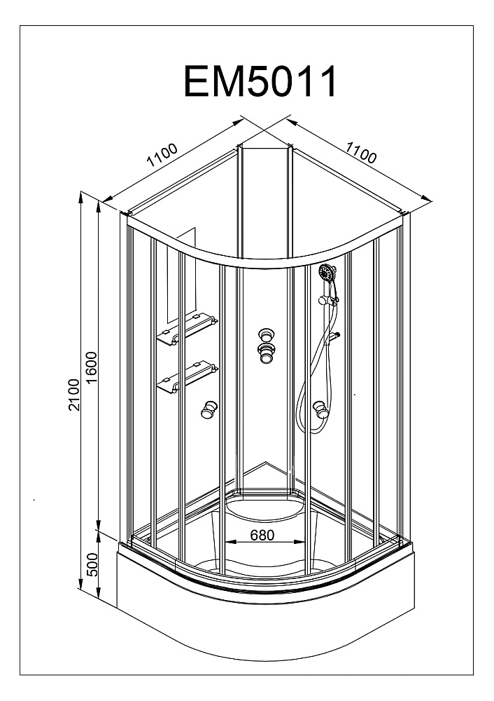 Душевая кабина AvaCan EM Серия EM5011NGM 110х110 с гидромассажем купить в интернет-магазине Sanbest