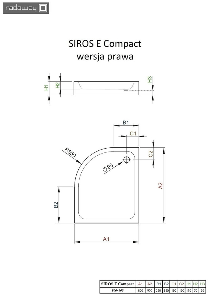 Душевой поддон Radaway Siros E Compact 90x80 купить в интернет-магазине Sanbest