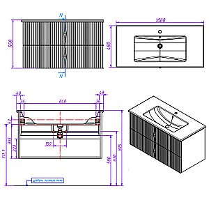 Тумба с раковиной Caprigo Novara 100 c 2 ящиками графит для ванной в интернет-магазине Sanbest
