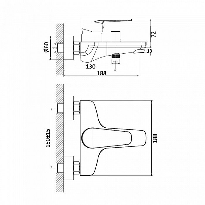 Смеситель для ванны Orange Flipo M23-100cr купить в интернет-магазине сантехники Sanbest