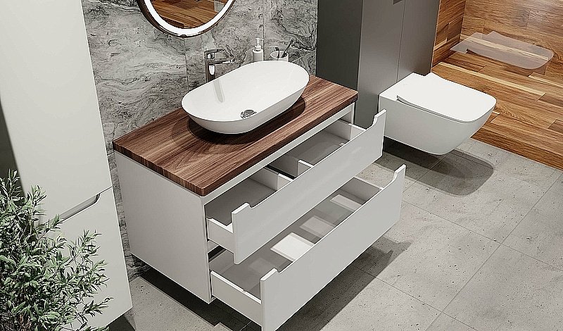 Тумба с раковиной Jorno Wood 100 белая для ванной в интернет-магазине Sanbest