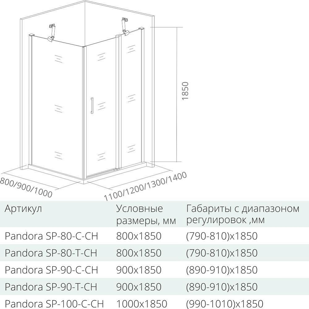 Душевой уголок Good door Pandora WTW+SP 130x100 прозрачный купить в интернет-магазине Sanbest