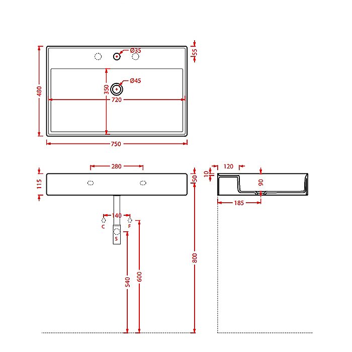 Раковина Artceram Scalino 75 SCL008 01 00 Bianco купить в интернет-магазине Sanbest