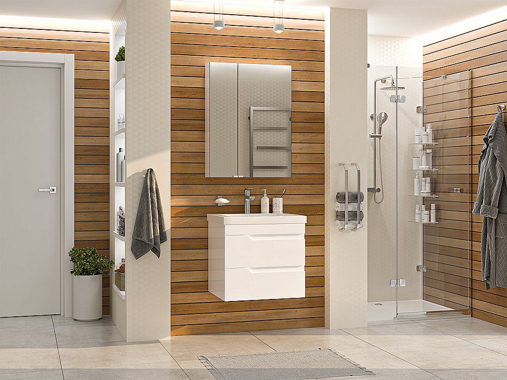 Зеркальный шкаф Misty Аура 60 Э-Аур02060-01 белый купить в интернет-магазине сантехники Sanbest