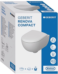 Унитаз подвесной Geberit Renova Compact 500.122.TC.R белый, с крышкой микролифт, с инсталляцией, безободковый купить в интернет-магазине Sanbest