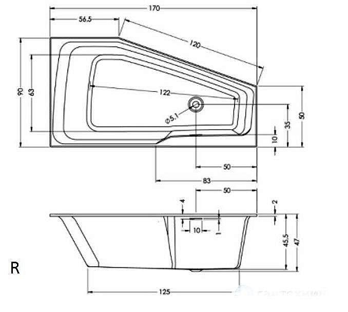 Акриловая ванна Riho Rething Space Fall 170x90 белая купить в интернет-магазине Sanbest