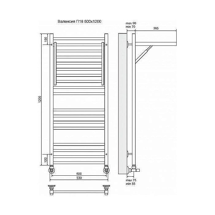 Полотенцесушитель водяной Terminus Валенсия П18 500x1200 купить в интернет-магазине сантехники Sanbest