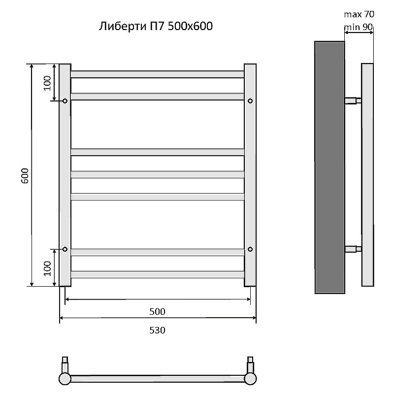Полотенцесушитель Aquatek Либерти П7 50х60 AQ RR0760CH хром купить в интернет-магазине сантехники Sanbest